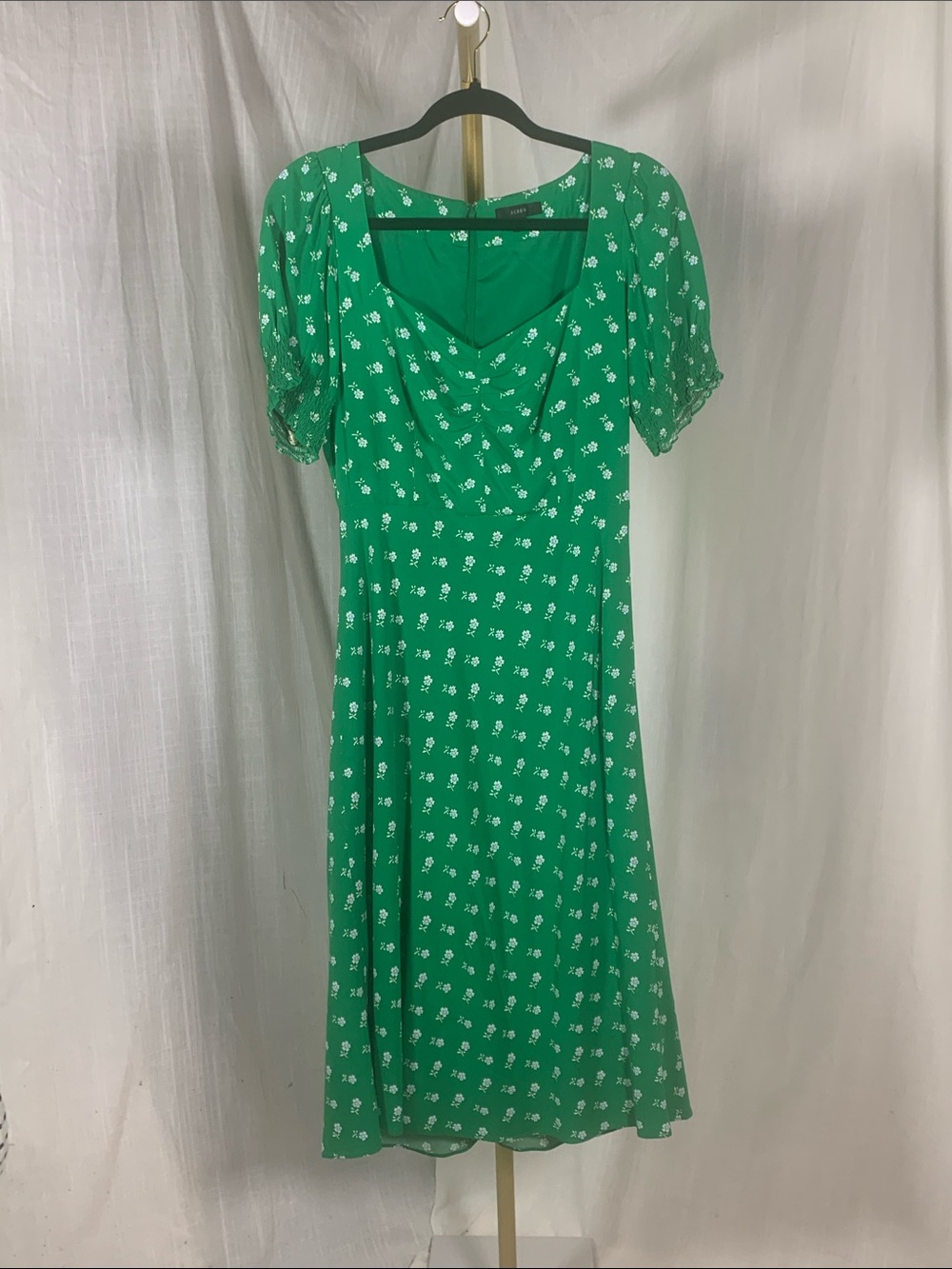 J.Crew Sweetheart Midi Dress | Green Floral | Puff Sleeves | Feminine & Classic